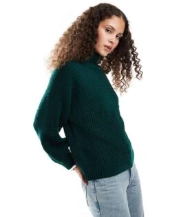 Monki Libby High Neck Knitted Rib Jumper In Forest Green For Women -Monki Shop 206875742 1 forestgreen 1