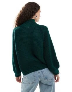 Monki Libby High Neck Knitted Rib Jumper In Forest Green For Women -Monki Shop 206875742 4