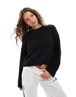 Monki Round Neck Relaxed Knitted Sweater In Black For Women -Monki Shop 206875760 1 black 1