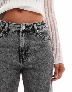 Monki Naoki Loose Fit Low Rise Jeans In Black Acid Wash For Women -Monki Shop 206875795 3