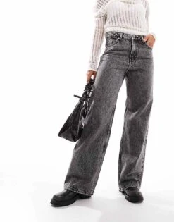 Monki Naoki Loose Fit Low Rise Jeans In Black Acid Wash For Women -Monki Shop 206875795 5