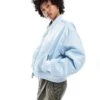 Monki High Shine Bomber Jacket With Front Welt Pockets In Blue For Women