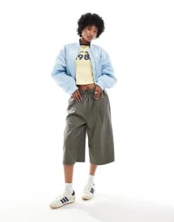 Monki High Shine Bomber Jacket With Front Welt Pockets In Blue For Women -Monki Shop 206875817 4