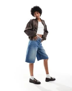 Monki Satin Bomber Jacket With Front Welt Pockets In Dark Brown For Women -Monki Shop 206875818 4