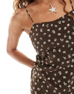 Monki Strappy Maxi Dress In Brown Ditsy Floral Print For Women Brown Ditsy Flower -Monki Shop 206875839 3