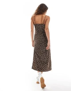 Monki Strappy Maxi Dress In Brown Ditsy Floral Print For Women Brown Ditsy Flower -Monki Shop 206875839 4