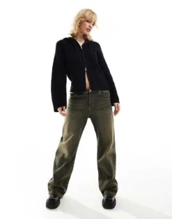 Monki Knitted Rib Hoodie Zip Up Cardigan In Black For Women -Monki Shop 206875840 4