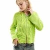 Monki Knitted Rib Hoodie Zip Up Cardigan In Lime Green For Women