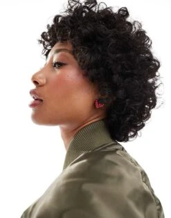 Monki Satin Bomber Jacket With Front Welt Pockets In Khaki Green With Pink Lining For Women -Monki Shop 206875961 3