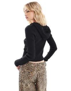 Monki Knitted Hoodie Zip Up Cardigan In Black For Women -Monki Shop 206875982 2