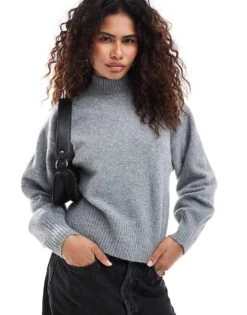 Monki Knitted Turtleneck Sweater In Grey Melange For Women -Monki Shop 206876004 1 greymelange 1