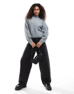 Monki Knitted Turtleneck Sweater In Grey Melange For Women -Monki Shop 206876004 2