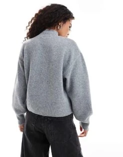 Monki Knitted Turtleneck Sweater In Grey Melange For Women -Monki Shop 206876004 4