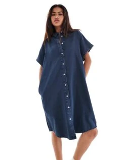 Monki Denim Mini Shirt Dress In Midwash Blue For Women -Monki Shop 206876074 1 midwashblue 1