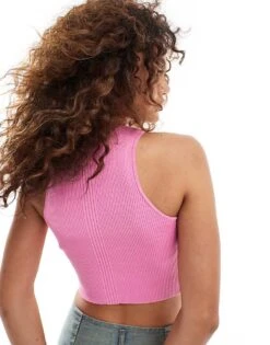Monki Cropped Rib Detail Knit Singlet In Pink For Women -Monki Shop 206876664 4