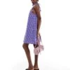 Monki Seersucker Bow Tie Strap Mini Dress In Pink And Blue Gingham For Women Pink & Blue Gingham -Monki Shop 206907886 1 pinkbluegingham