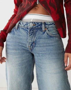 Monki Imoo Low Waisted Wide Fit Jeans In Mid Blue For Women Midwash Blue -Monki Shop 206911637 5