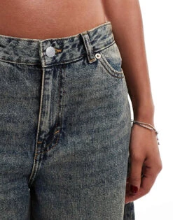 Monki Giga Low Waisted Baggy Wide Fit Jeans In Washed Blue For Women Blue Wash -Monki Shop 206978204 4