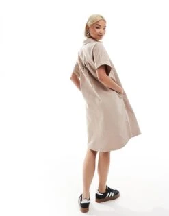 Monki Denim Midi Shirt Dress In Beige For Women -Monki Shop 207022337 4