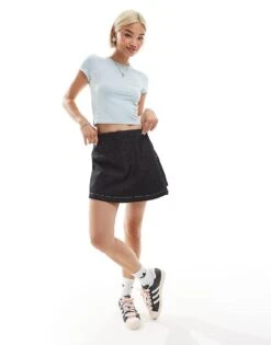 Monki Ribbed Shrunken T-shirt In Light Blue For Women Turquoise Blue -Monki Shop 207022351 3