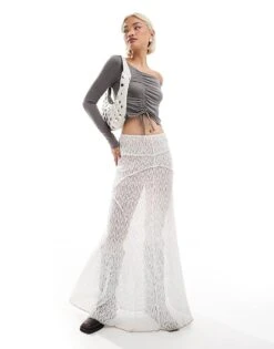 Monki Long Sleeve Cropped Ruched Asymmetric Top In Grey For Women -Monki Shop 207022374 3