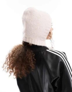 Monki Knitted Bonnet Tie Up Balaclava In Light Dusty Pink For Women -Monki Shop 207022384 4