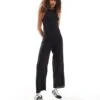 Monki Wide Leg Jumpsuit With Square Neck In Black For Women