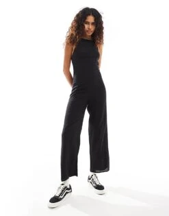 Monki Wide Leg Jumpsuit With Square Neck In Black For Women