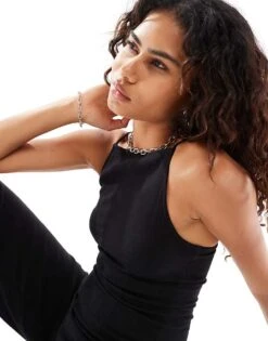 Monki Wide Leg Jumpsuit With Square Neck In Black For Women -Monki Shop 207022405 3