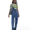 Monki Denim Dungarees In Mid Blue For Women Midwash Blue