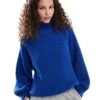 Monki Libby High Neck Knitted Rib Jumper In Blue For Women -Monki Shop 207022440 1 blue