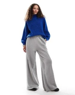 Monki Libby High Neck Knitted Rib Jumper In Blue For Women -Monki Shop 207022440 3