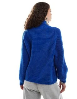 Monki Libby High Neck Knitted Rib Jumper In Blue For Women -Monki Shop 207022440 4