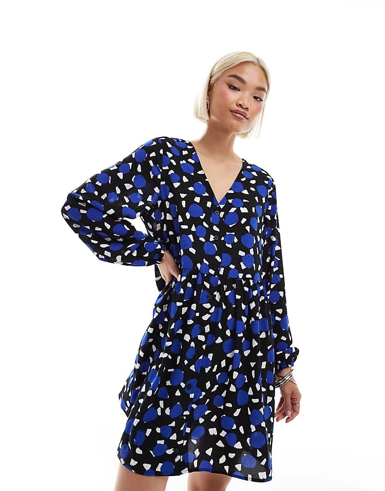 Monki Long Sleeve Mini Dress In Blue And Black Multi Print For Women 4 Monki Long Sleeve Mini Dress In Blue And Black Multi Print For Women - Image 2