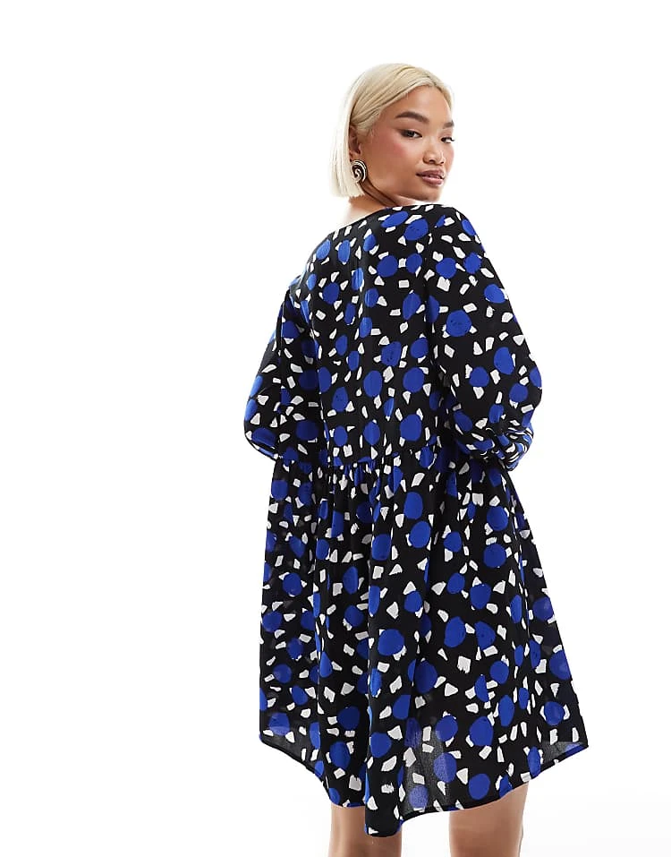 Monki Long Sleeve Mini Dress In Blue And Black Multi Print For Women 5 Monki Long Sleeve Mini Dress In Blue And Black Multi Print For Women - Image 3