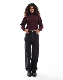 Monki Knitted Turtleneck Sweater In Burgundy For Women -Monki Shop 207022510 3