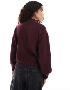 Monki Knitted Turtleneck Sweater In Burgundy For Women -Monki Shop 207022510 4