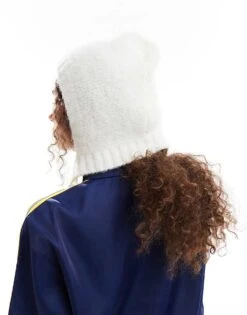 Monki Knitted Bonnet Tie Up Balaclava Hood In Off White For Women -Monki Shop 207022539 4