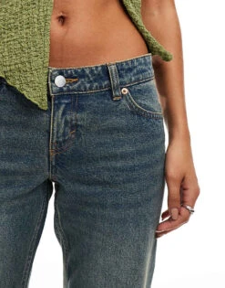 Monki Trudy Low Waisted Flared Jeans In Canyon Dark Blue For Women Darkwash Blue -Monki Shop 207022542 3