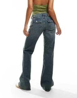 Monki Trudy Low Waisted Flared Jeans In Canyon Dark Blue For Women Darkwash Blue -Monki Shop 207022542 4