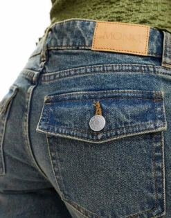 Monki Trudy Low Waisted Flared Jeans In Canyon Dark Blue For Women Darkwash Blue -Monki Shop 207022542 5