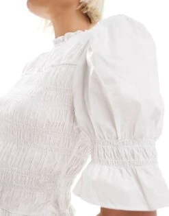 Monki Short Sleeve Shirred Top In White For Women -Monki Shop 207022567 2