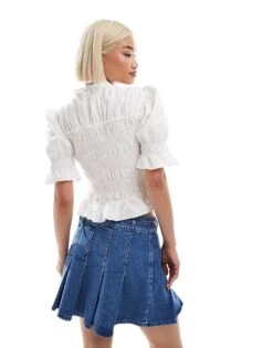 Monki Short Sleeve Shirred Top In White For Women -Monki Shop 207022567 4