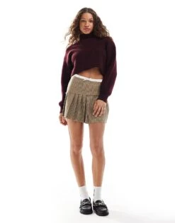 Monki Cropped High Neck Jumper In Burgundy For Women -Monki Shop 207022592 3