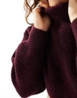 Monki Cropped High Neck Jumper In Burgundy For Women -Monki Shop 207022592 4