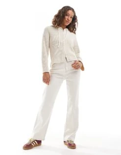 Monki Knitted Rib Hoodie Zip Up Cardigan In Light Beige For Women -Monki Shop 207022602 4