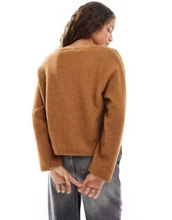 Monki Knitted Top With Off Shoulder Boat Neck In Brown Melange For Women 9 Monki Knitted Top With Off Shoulder Boat Neck In Brown Melange For Women -Monki Shop 207022622 3