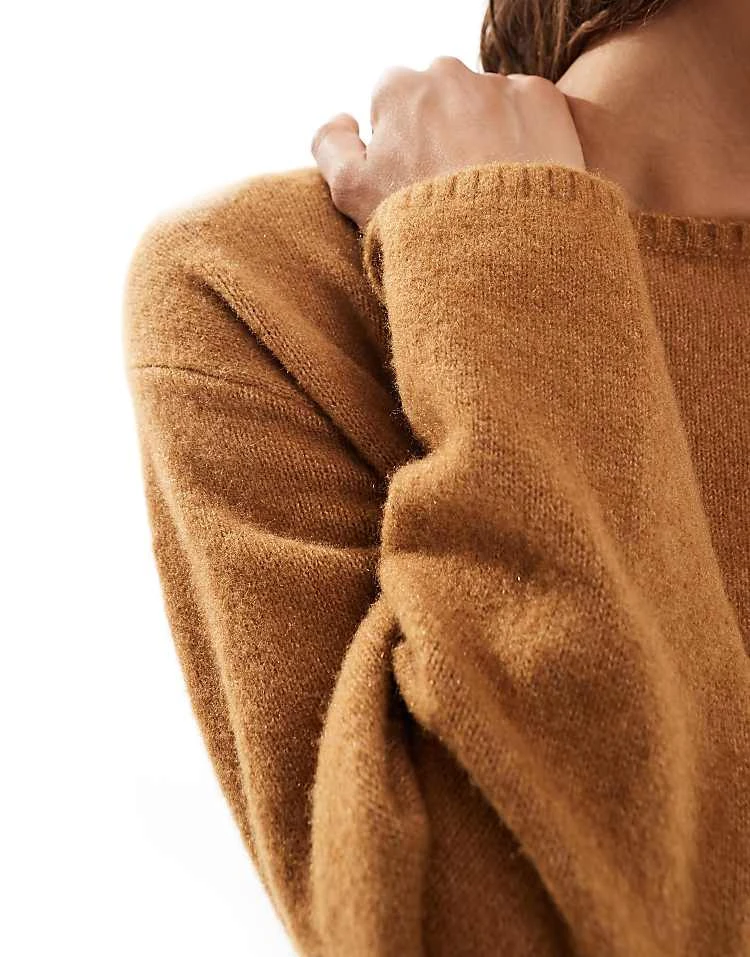 Monki Knitted Top With Off Shoulder Boat Neck In Brown Melange For Women 6 Monki Knitted Top With Off Shoulder Boat Neck In Brown Melange For Women - Image 4