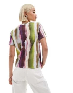 Monki Short Sleeve T-shirt In Multi Stripe For Women -Monki Shop 207022632 4