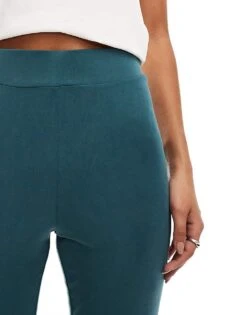 Monki Super Soft Low Waist Flare Jersey Trousers In Green For Women -Monki Shop 207022640 3